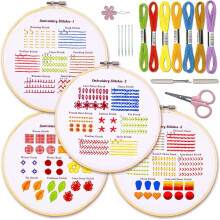 4 Sets Embroidery Stitches Practice Kit for Beginners with Embroidery Patterns