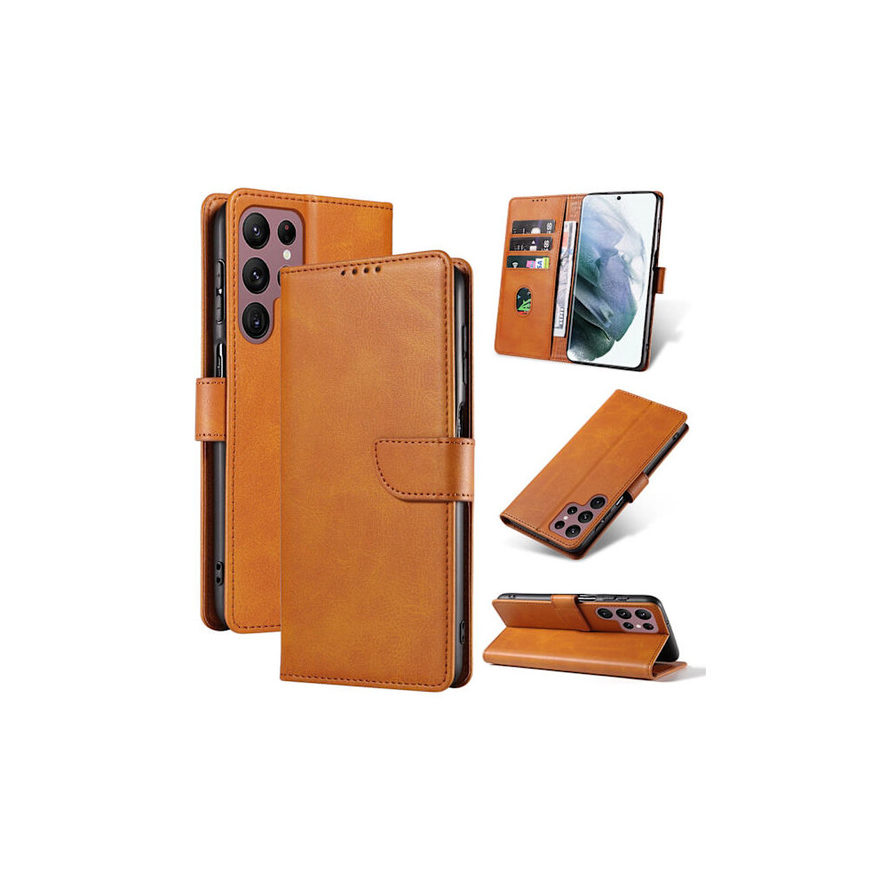 Compatible With Samsung Galaxy S23 Ultra - Stylish Wallet Case Light Brown 9389440636750