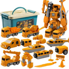Magnetic Transforming Engineering Truck Toy Set, 6-in-1 Magnetic Construction Vehicles, Compatible with Boys Robot Building Kits