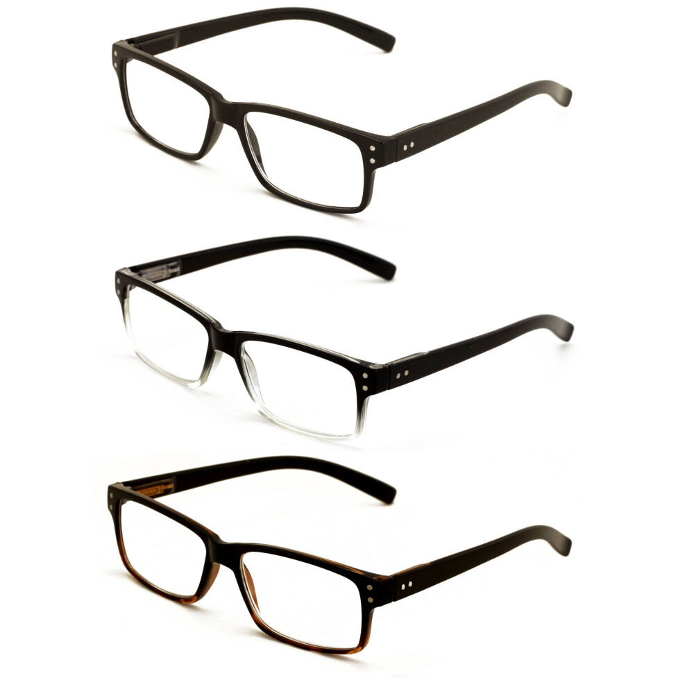 3 pairs of men women rectangular modern reading glasses - comfortable readers with spring hinges +3.50