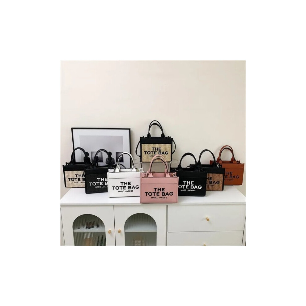 Women's White Large Capacity Woven Bag, Handbag, Shoulder Bag, Tote Bag