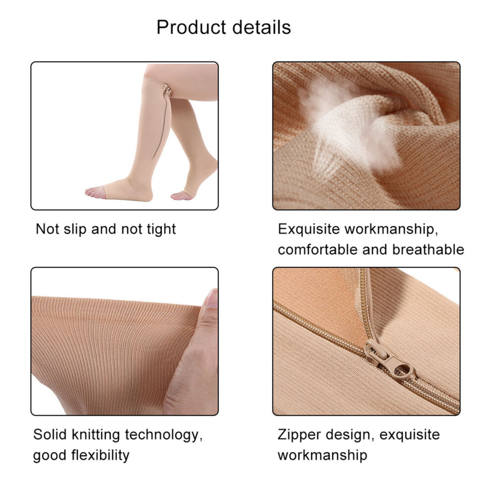 Middle Calf Support Socks with Zipper Nude S/M, L/XL, XXL
