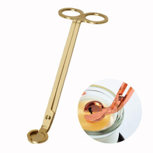 Gold Candle Wick Trimmer Stainless Steel Cutter with Long Handle and Debris Tray for Jar Candles