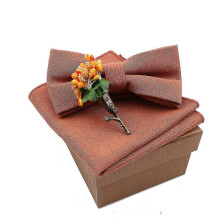 (14) Cotton Bowtie Handkerchief | Cotton Flower Brooch Set | Tie Handkerchief Set - Solid
