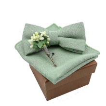 (20) Cotton Bowtie Handkerchief | Cotton Flower Brooch Set | Tie Handkerchief Set - Solid