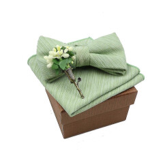 (26) Cotton Bowtie Handkerchief | Cotton Flower Brooch Set | Tie Handkerchief Set - Solid