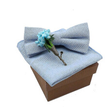 (12) Cotton Bowtie Handkerchief | Cotton Flower Brooch Set | Tie Handkerchief Set - Solid