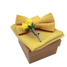 (15) Cotton Bowtie Handkerchief | Cotton Flower Brooch Set | Tie Handkerchief Set - Solid
