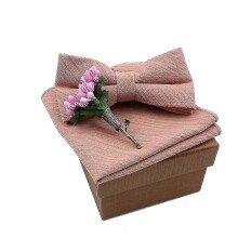 (27) Cotton Bowtie Handkerchief | Cotton Flower Brooch Set | Tie Handkerchief Set - Solid