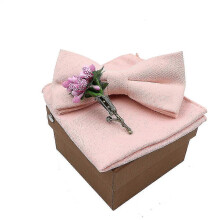 (4) Cotton Bowtie Handkerchief | Cotton Flower Brooch Set | Tie Handkerchief Set - Solid
