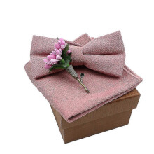 (22) Cotton Bowtie Handkerchief | Cotton Flower Brooch Set | Tie Handkerchief Set - Solid