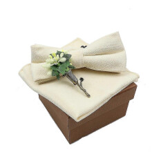 (8) Cotton Bowtie Handkerchief | Cotton Flower Brooch Set | Tie Handkerchief Set - Solid