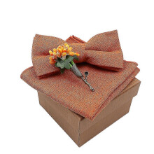 (6) Cotton Bowtie Handkerchief | Cotton Flower Brooch Set | Tie Handkerchief Set - Solid