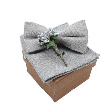 (3) Cotton Bowtie Handkerchief | Cotton Flower Brooch Set | Tie Handkerchief Set - Solid