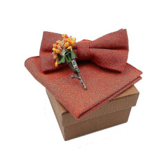 (24) Cotton Bowtie Handkerchief | Cotton Flower Brooch Set | Tie Handkerchief Set - Solid
