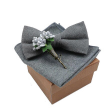 (7) Cotton Bowtie Handkerchief | Cotton Flower Brooch Set | Tie Handkerchief Set - Solid