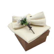 (9) Cotton Bowtie Handkerchief | Cotton Flower Brooch Set | Tie Handkerchief Set - Solid