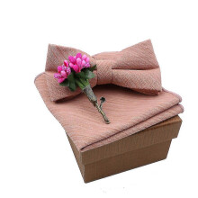 (28) Cotton Bowtie Handkerchief | Cotton Flower Brooch Set | Tie Handkerchief Set - Solid