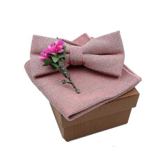 (23) Cotton Bowtie Handkerchief | Cotton Flower Brooch Set | Tie Handkerchief Set - Solid