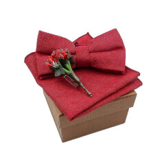 (21) Cotton Bowtie Handkerchief | Cotton Flower Brooch Set | Tie Handkerchief Set - Solid