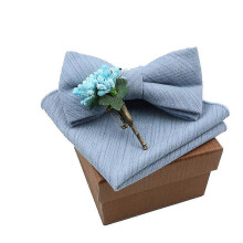 (30) Cotton Bowtie Handkerchief | Cotton Flower Brooch Set | Tie Handkerchief Set - Solid