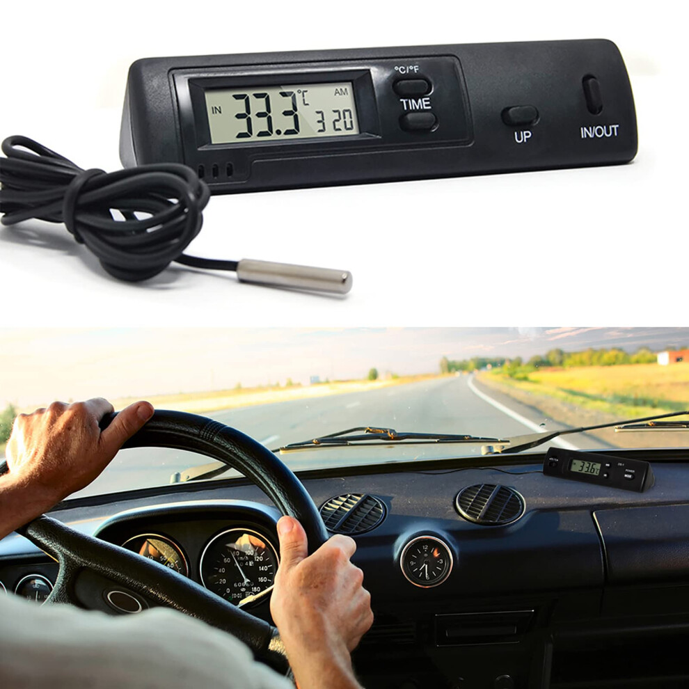 Car Digital Thermometer With Indoor Outdoor Temp Display, Celsius Fahrenheit Conversion, Clock 9174973096788