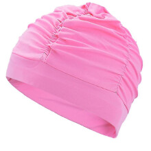 (Pink) Lady Swim Caps Swimming Pleated Long Hair Large High Elastic Bathing Cap Swim Hats Summer Holiday Beach Gifts