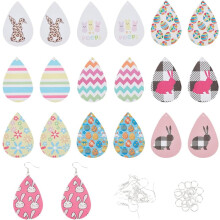 80pcs Easter Earring Making Kit Faux Leather Bunny Egg Flower DIY Dangle Set w/ Jump Rings & Hooks for Jewelry Supplies