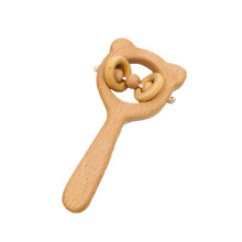 QIIBURR Wooden Baby Rattle 1 pc Natural Beech Wood Teething Rattle Baby Nursiing Chewable Teether