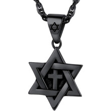 Star of David pendant, stainless steel, long necklace, suitable for leisure/parties/events black