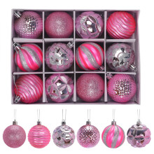 Begine Pendant Decoration Clearance, 12 Boxes Christmas Tree Pendants, PVC Xmas Balls Compatible with B Pink, 12 X Ornaments