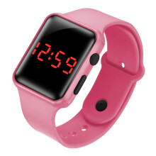 Rubber Sports Bracelet with Square LED Display - Electronic Children's Watch Pink