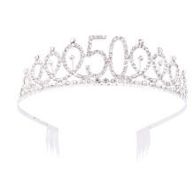 Mizh 1PC Rhinestone Crown with Alloy Insertion Hair Comb Decorative Crown Hair for 50th Birthday (Silver)