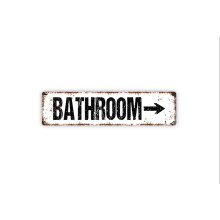 (Aluminum metal) Bathroom With Arrow Sign Restroom El Bano Toilet Guest Bath Rustic Street Metal Sign or Door Name Plate Plaque Size: 4 x 16 Inch