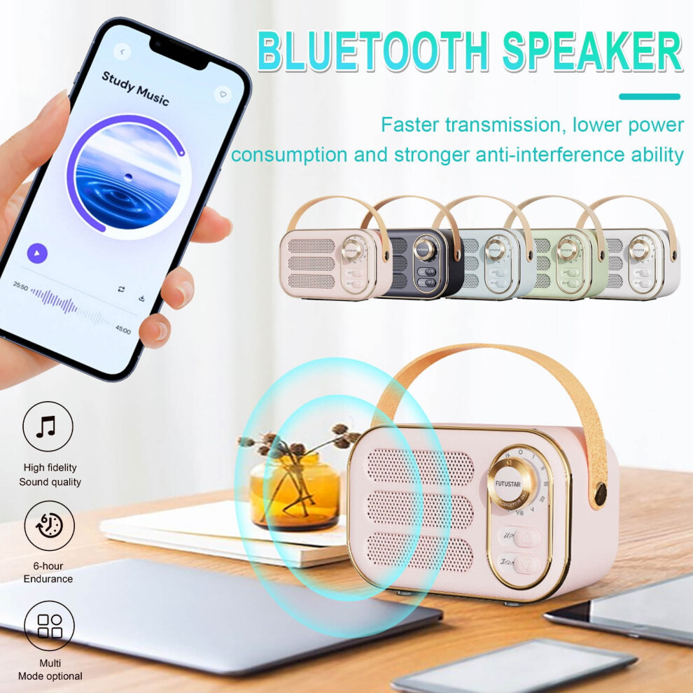 Jacenvly 2024 Clearance Mini Portable Fm Radio Bluetooth Speaker, Usb/Tf/Aux, Retro Wireless Speaker, Indoor Outdoor, Compatible With All Devices 9389440473225