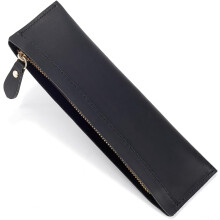 Handcrafted Genuine Leather Pen Pouch, Vintage Black Crazy Horse Leather with Zipper, Fountain Pen Holder for Men Women, Business Stationery Storage
