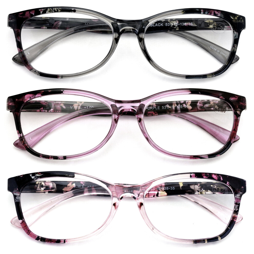 3 Pairs Women Comfortable Lightweight Reading Glasses - Clear Lens Readers - Mosaic Art Translucent Temple 7016 +1.75