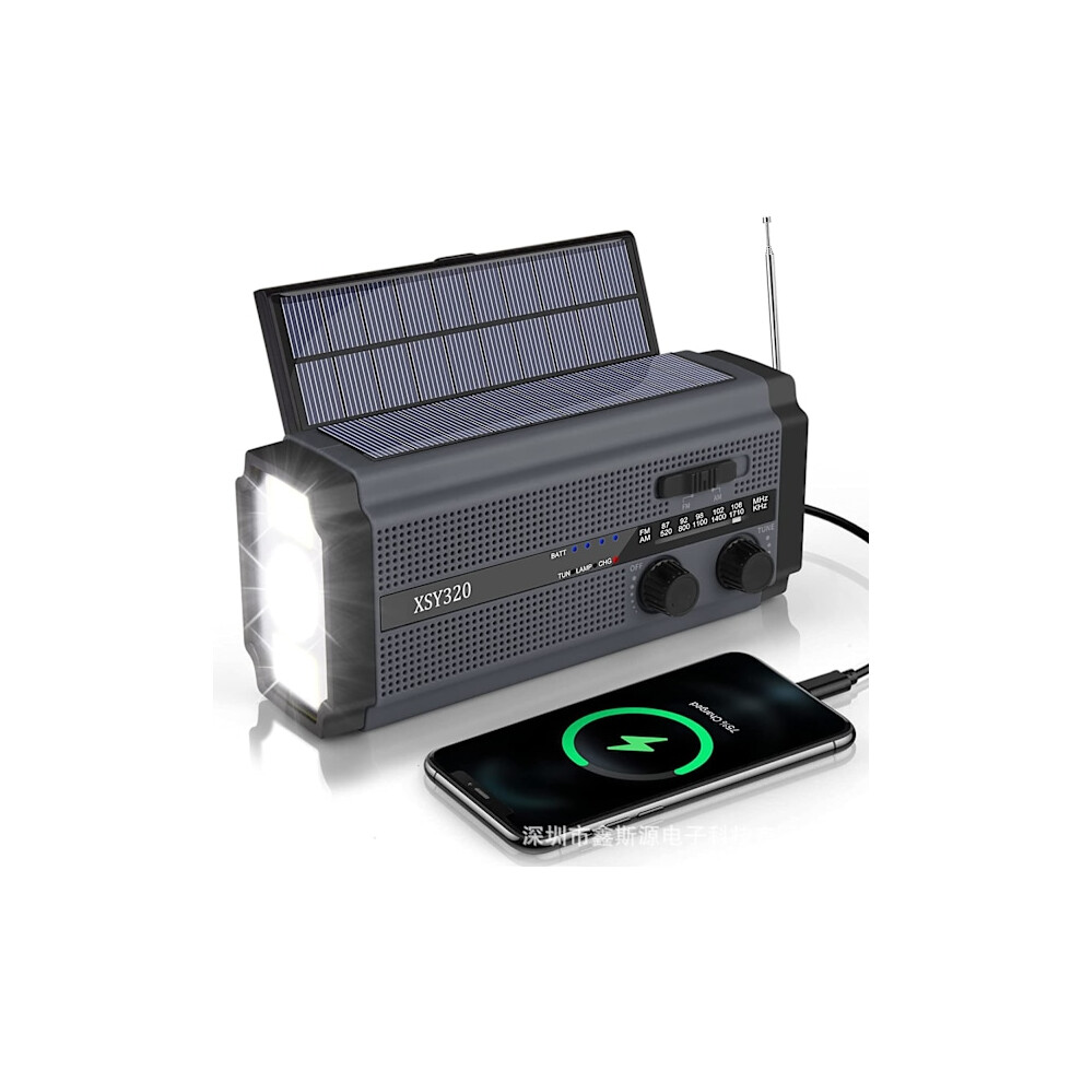 Portable Hand Crank Solar Radio Outdoor Led Flashlight Am/Fm Radio 5000Mah Battery / Gray 9389440554580