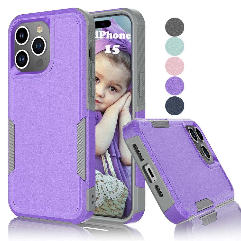 Compatible With Iphone 15 Cases, Sturdy 6.1" Shockproof Heavy Duty Armor Case, Hard Plastic & Rubber Rugged Bumper 2-In-1 Cover - Black 9389440643116