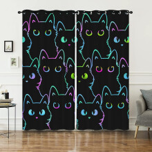 Cute Cartoon Cat Blackout Curtains for Kids Room, Animal Print Drapes, 86x89 Inch 2 Panels
