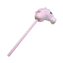Plush Stick Horse Toy for Kids, Soft Horse Head, Promotes Balance and Pretend Play, Pink