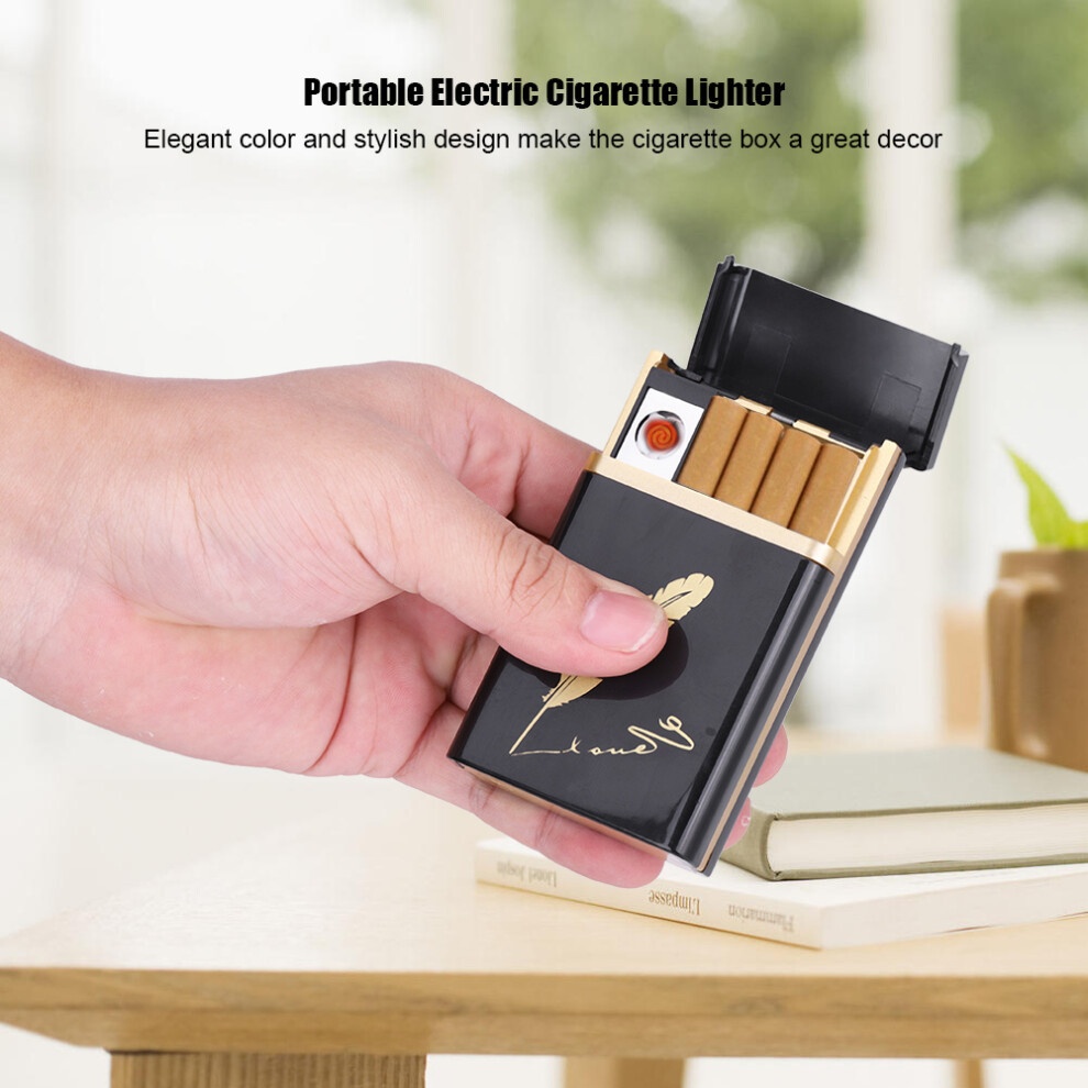 Golden Feather Portable Cigarette Box With Usb Rechargeable Electric Lighter