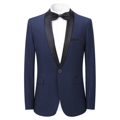 (S,Dark Blue)Mens Business Slim Fit Wedding Party Blazer