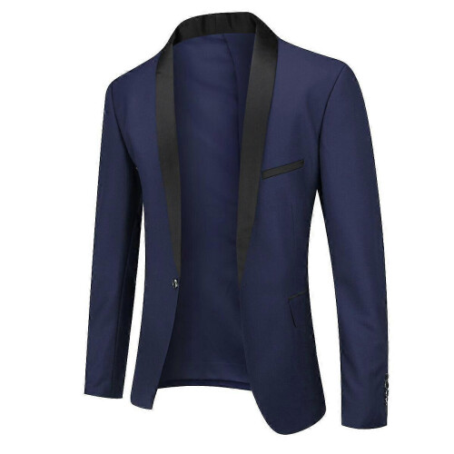 (S,Dark Blue)Mens Business Slim Fit Wedding Party Blazer 2