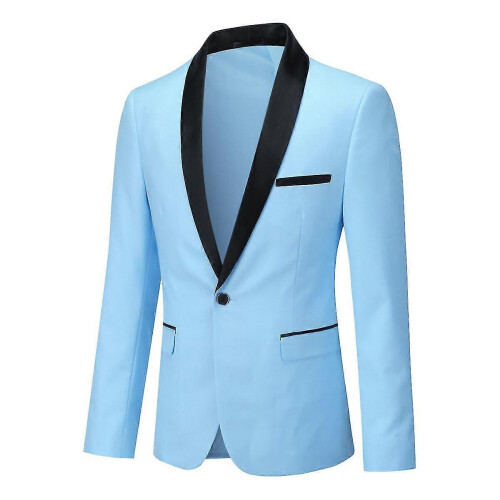 (L,Light Blue)Mens Business Slim Fit Wedding Party Blazer 1