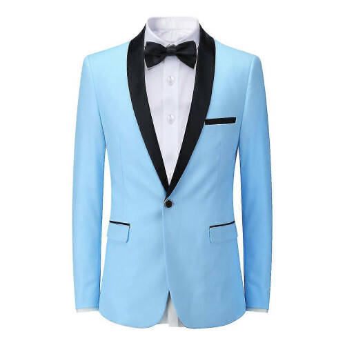 (L,Light Blue)Mens Business Slim Fit Wedding Party Blazer 2
