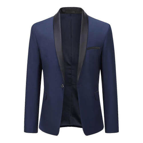 (S,Dark Blue)Mens Business Slim Fit Wedding Party Blazer 1