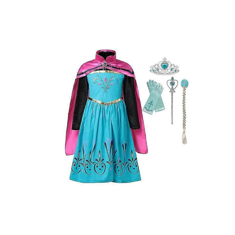 (2T,Anna Dress E)Girls Dress Elsa Costume Anna Elsa Dress Princess For Kids Dress For Girl High Qualitys Anna Dress With Cape Dress Costumes Cosplay-image