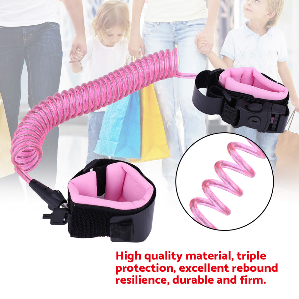 Child Safety Wrist Leash For Kids With Lock 2.5M Toddler Wristband Secure Pink