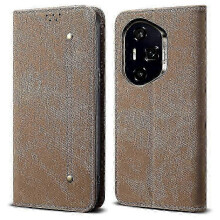 (Khaki) For Honor 400 Pro Case Jeans Cloth Texture Anti-Scratch Leather Stand Phone Cover 2025